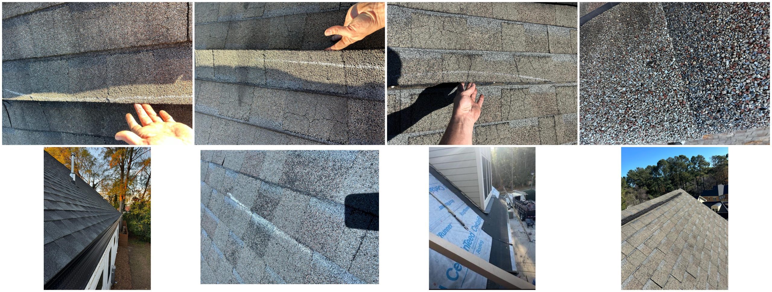 Roof Tune Up from Roofline Xperts for Older Roofs In The Raleigh NC Area image shows collage of roof problems