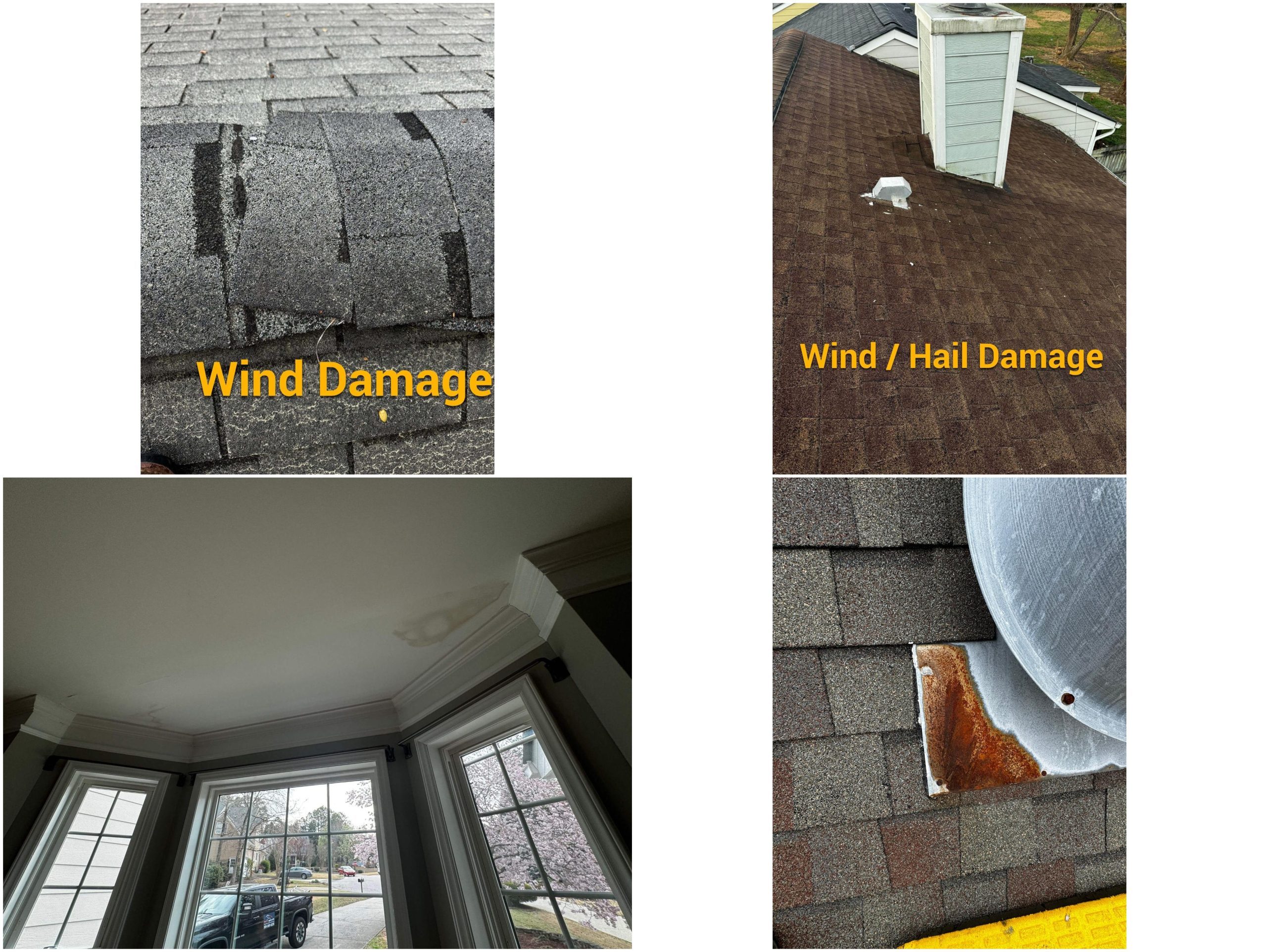Complete Professional Roof Inspections from Roofline Xperts For Older Homes In the Raleigh NC Area image shows collage of roofing issues found during roof inspection